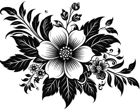 Ornate floral design in black and white - Powered by Adobe