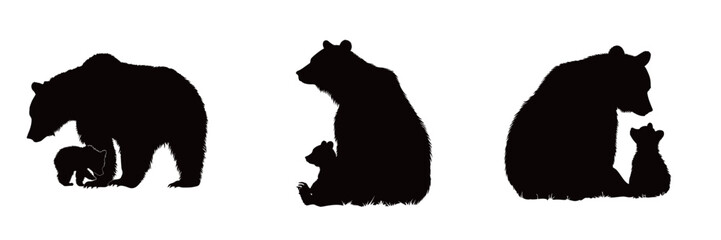 A series of bear silhouettes depicts a mother bear interacting with her playful cubs. The gentle bond captures a beautiful moment in the wild.