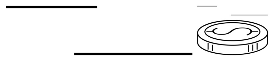 Obraz premium Coin with a dollar sign surrounded by horizontal lines, representing financial growth, investment, banking, wealth, economy, savings, and currency. Ideal for money-related concepts and simple flat