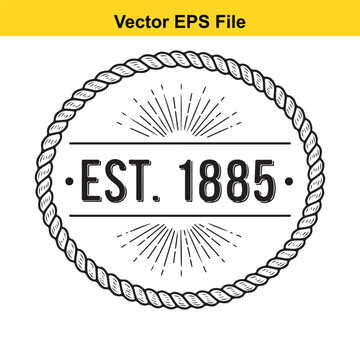 Est 1885 vintage emblem with rope border isolated on white background