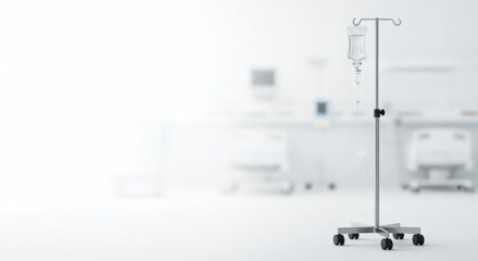 Medical intravenous IV drip stand on wheels for hospital treatment.