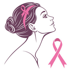 Breast Cancer Awareness Pink Ribbon with Woman Silhouette – Minimal Vector Design for Health Campaign and Charity Poster