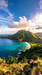 Tropical beach vista from a mountaintop