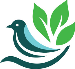 A stylized vector illustration of a dove of peace, a symbol of nature and love, perched on a branch with leaves