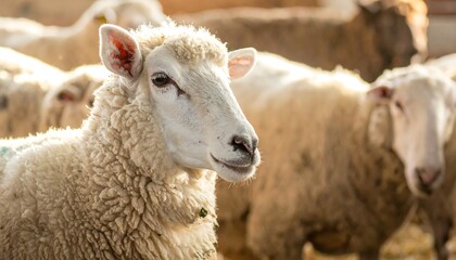 Fototapeta premium Flock of sheep in a barn