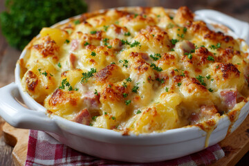 Cheesy Potato Gratin with Ham – AI Generative