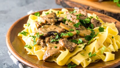 Creamy beef and mushroom pasta dish