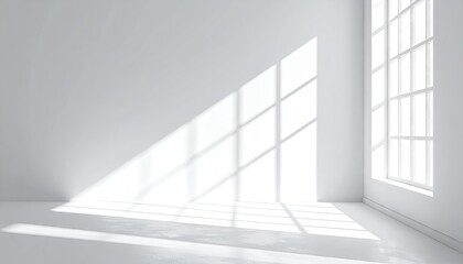 Fototapeta premium Sunlit white room corner with shadows