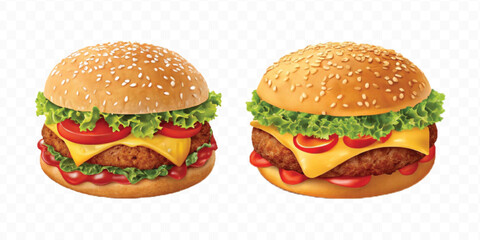 realistic tasty beef burger set in different style isolated on transparent background