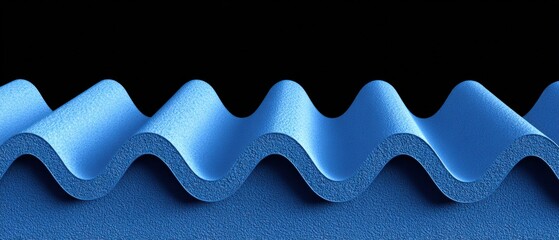 Soft blue corrugated material with undulating waves creating a rhythmic pattern against a dark background evokes a sense of gentle motion.
