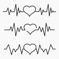 Heartbeat line with shape of heart. Healthy electrocardiogram or ECG. One pulse line. Beautiful health cardiogram infographic. Flat healthcare rate design icon. Medical vector illustration.