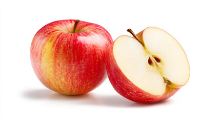 白背景に置かれた赤いリンゴとカットしたリンゴ