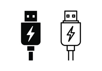 Vector illustration of illustration of usb charging cable icon with lightning bolt