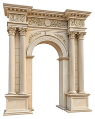 Classic antique gate with pillars or column arch isolated on white or transparent background