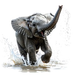 Obraz premium Energetic elephant calf splashing in water