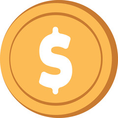 Single Gold Coin with Dollar Sign on White Background money currency