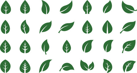 Green leaf vector illustration set, eco nature symbols, organic leaf design icons, botanical foliage, natural environment graphics, eco friendly design