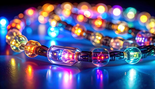 Colorful LED string lights close-up