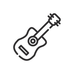 Line drawing of a guitar showing the headstock neck body and soundhole. Icon vector illustration