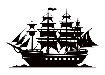 Frigate black vector silhouette on white background