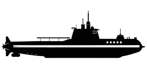 Obraz premium Attack submarine black vector silhouette on white background