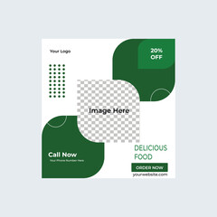 Social Media Post Template for Delicious Food Promotion with Discount vector illustration
