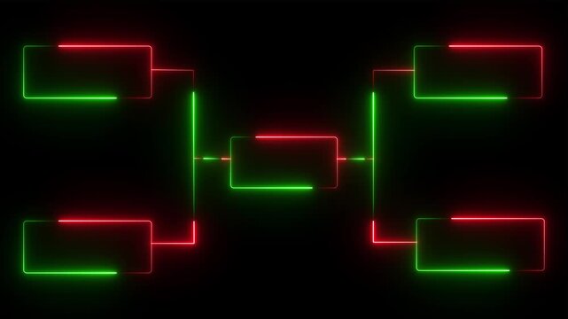 Glowing neon Red green line Business hierarchy organogram chart infographics icon isolated on black background. It is suitable for all kinds of quizzes, 4k animation