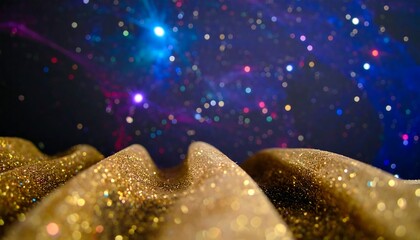 Golden fabric draped over a starry night sky