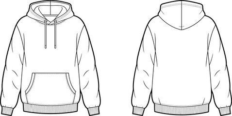 Hoodie sweatshirt template, pullover hoodie design, casual unisex fashion hoodie, blank hoodie mockup vector, front and back view illustration