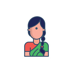 Woman wearing a sari with a braid Her face is blank except for one eye. Icon vector illustration