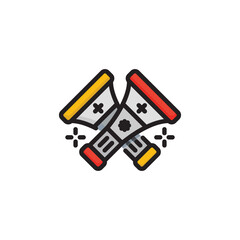 Two crossed noisemakers one yellow one red. Icon vector illustration