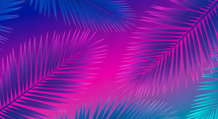 Abstract background with palm leaves in blue and pink gradient color for summer or tropical theme