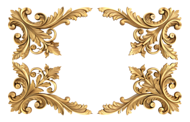 Collection set of ornate golden corner decorations isolated on white or transparent background