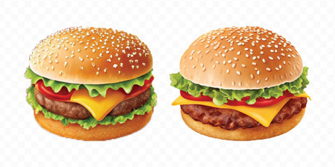 realistic tasty beef burger set in different style isolated on transparent background