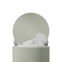 circle and rocks image, of a 3d rendering blank mockup green color curved cylinder 