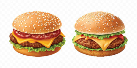 realistic tasty beef burger set in different style isolated on transparent background