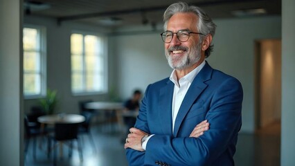 Fototapeta premium Confident senior businessman smiling in modern office Portrait