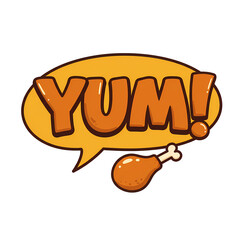 Delicious Fried Chicken 'Yum!' Cartoon Icon