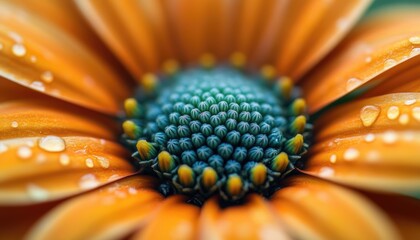 Close-up of Orange African Daisy with Blue Center and Water Droplets