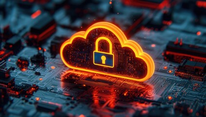 Secure Cloud Computing Concept: Padlock and Circuit Board