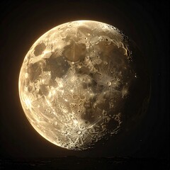 Naklejka premium Full moon, golden hue, cratered surface