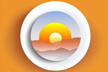 A stylized sunset scene, depicted on a white plate, against an orange background