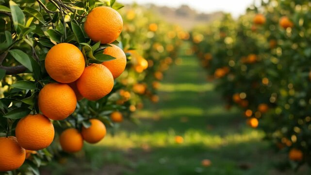 Oranges ripening on tree in citrus grove
