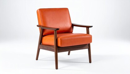 Orange leather armchair, wooden legs (1)