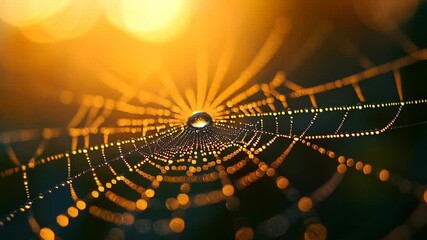 Close-up of a spider web with dew at sunrise - Powered by Adobe