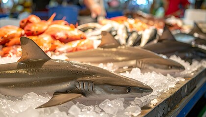 Fresh sharks on ice at a fish market