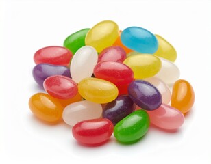 Pack of assorted jellybeans in bright colors, isolated on white background