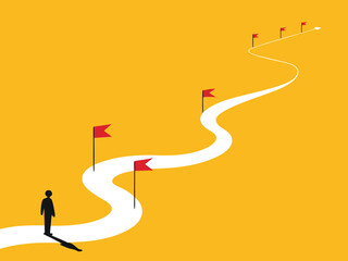 Planning, Strategy, Business Project. Businessman standing at the beginning of the road path

