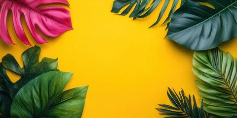 Naklejka premium Tropical Leaves Displayed on Bright Backdrop for Nature Concept and Floral Decor