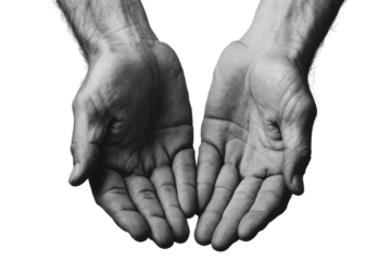 Elderly hands reaching out isolated on transparent background.